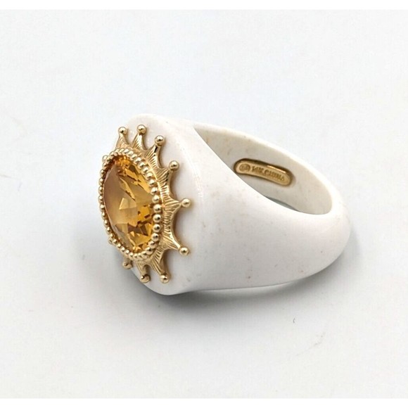 Elizabeth Adams Collection White Agate Ring With 14K Gold Accent & Citrine Sz7.5 - Picture 7 of 16